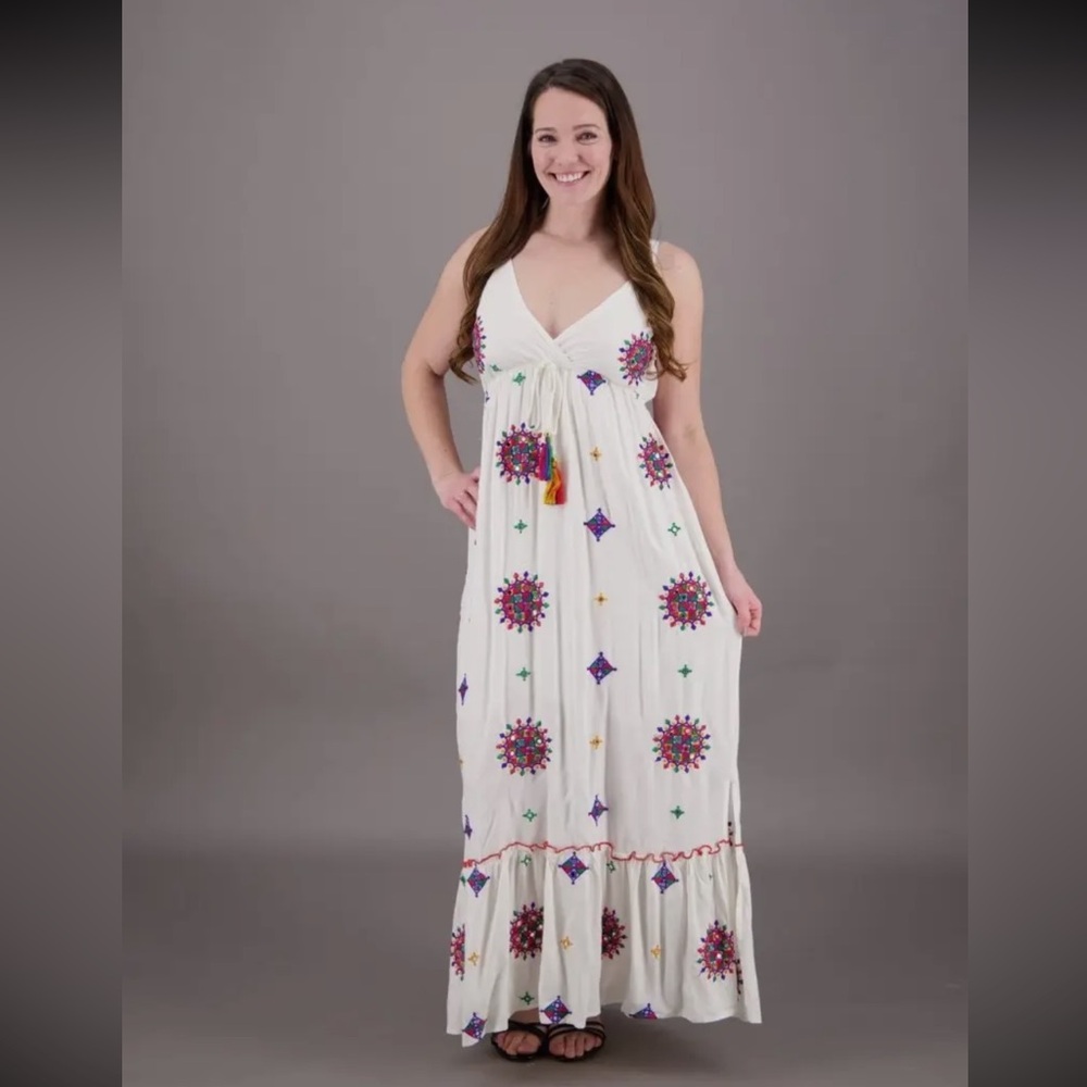 Embroidered White Maxi Dress